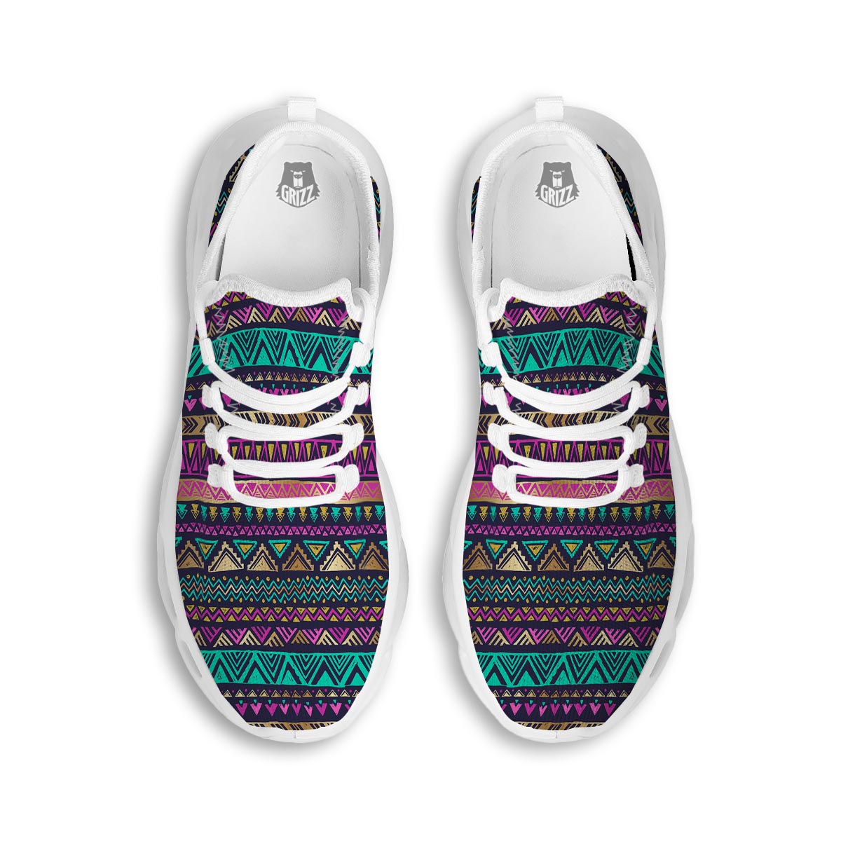Multicolor Native Aztec Doodle White Running Shoes-grizzshop
