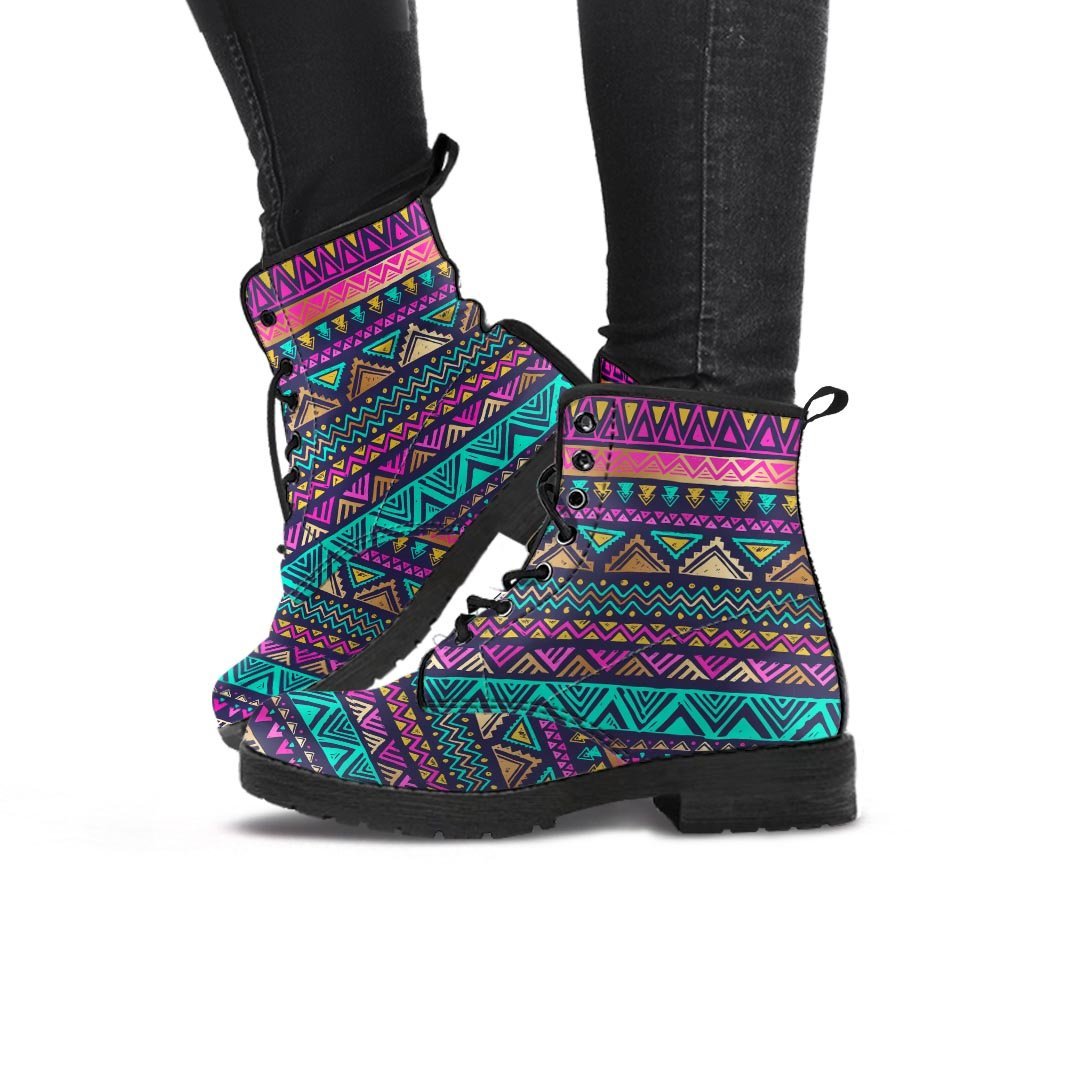 Multicolor Native Aztec Doodle Women's Boots-grizzshop