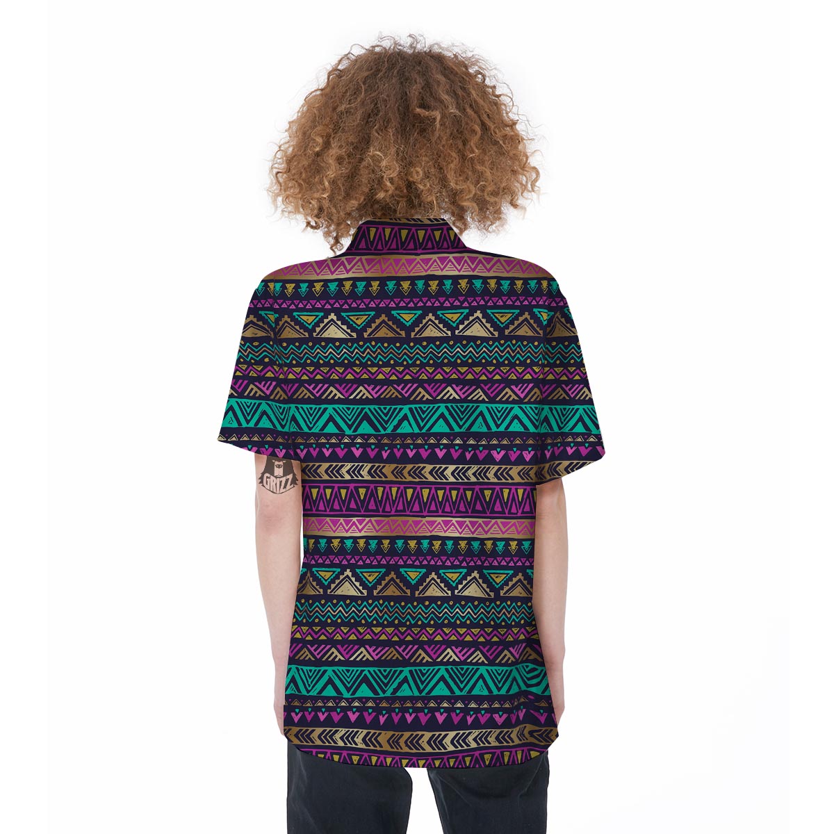 Multicolor Native Aztec Doodle Women's Short Sleeve Shirts-grizzshop