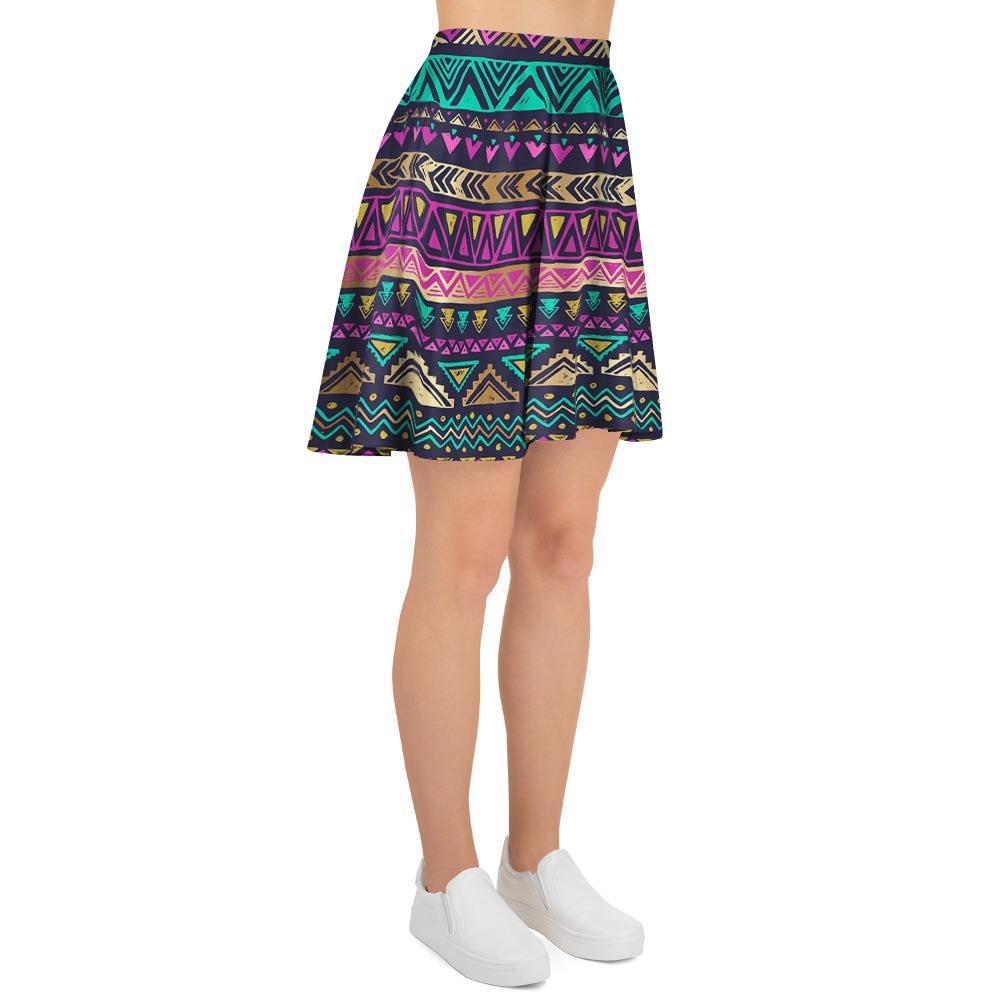Multicolor Native Aztec Doodle Women's Skirt-grizzshop