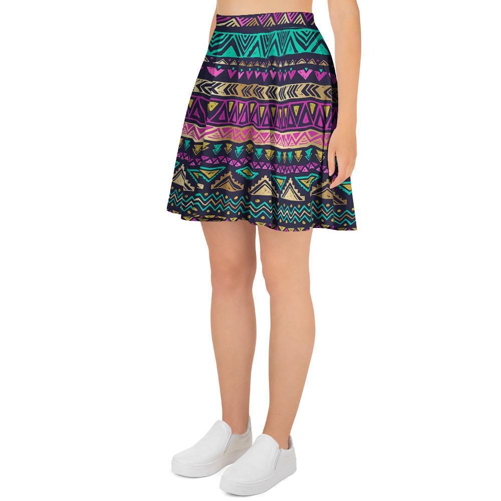 Multicolor Native Aztec Doodle Women's Skirt-grizzshop