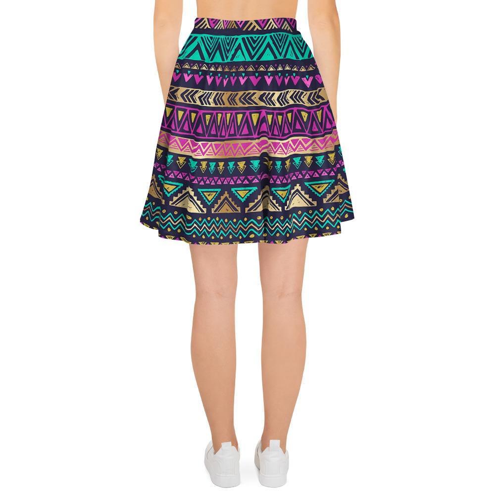 Multicolor Native Aztec Doodle Women's Skirt-grizzshop