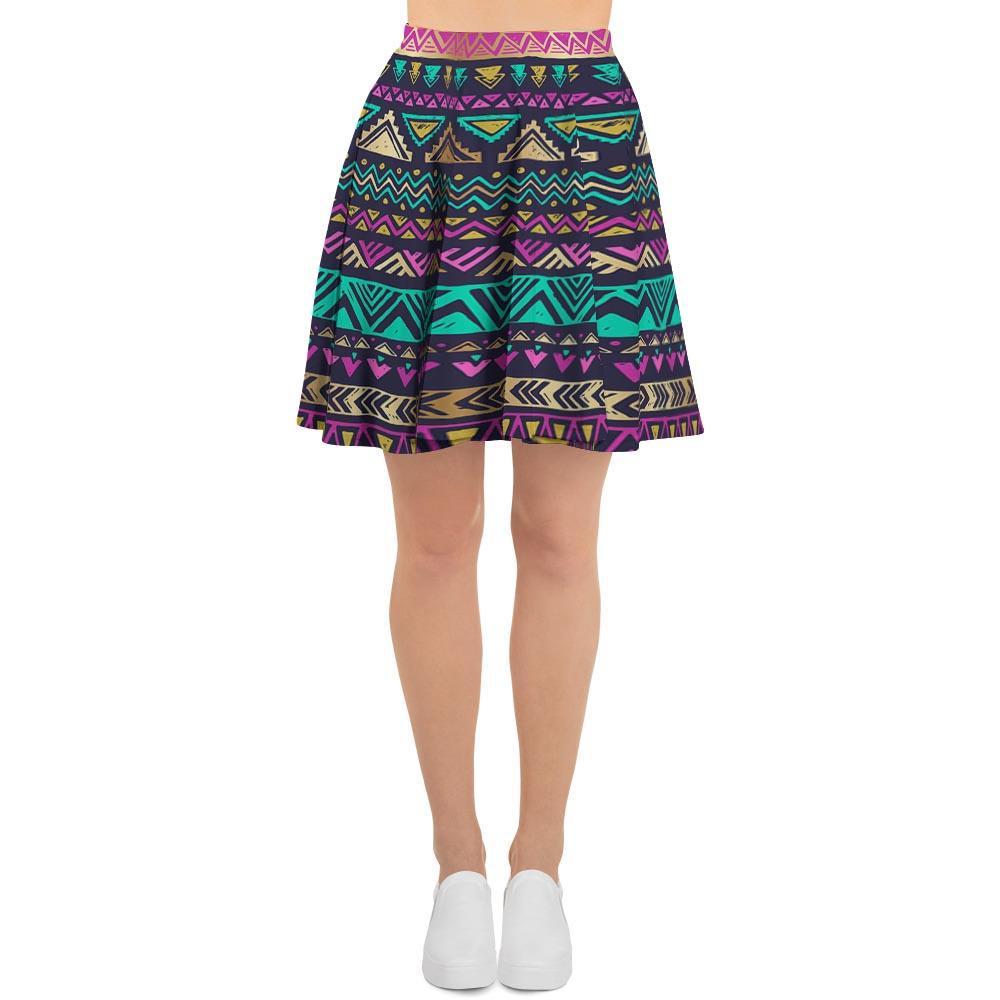 Multicolor Native Aztec Doodle Women's Skirt-grizzshop