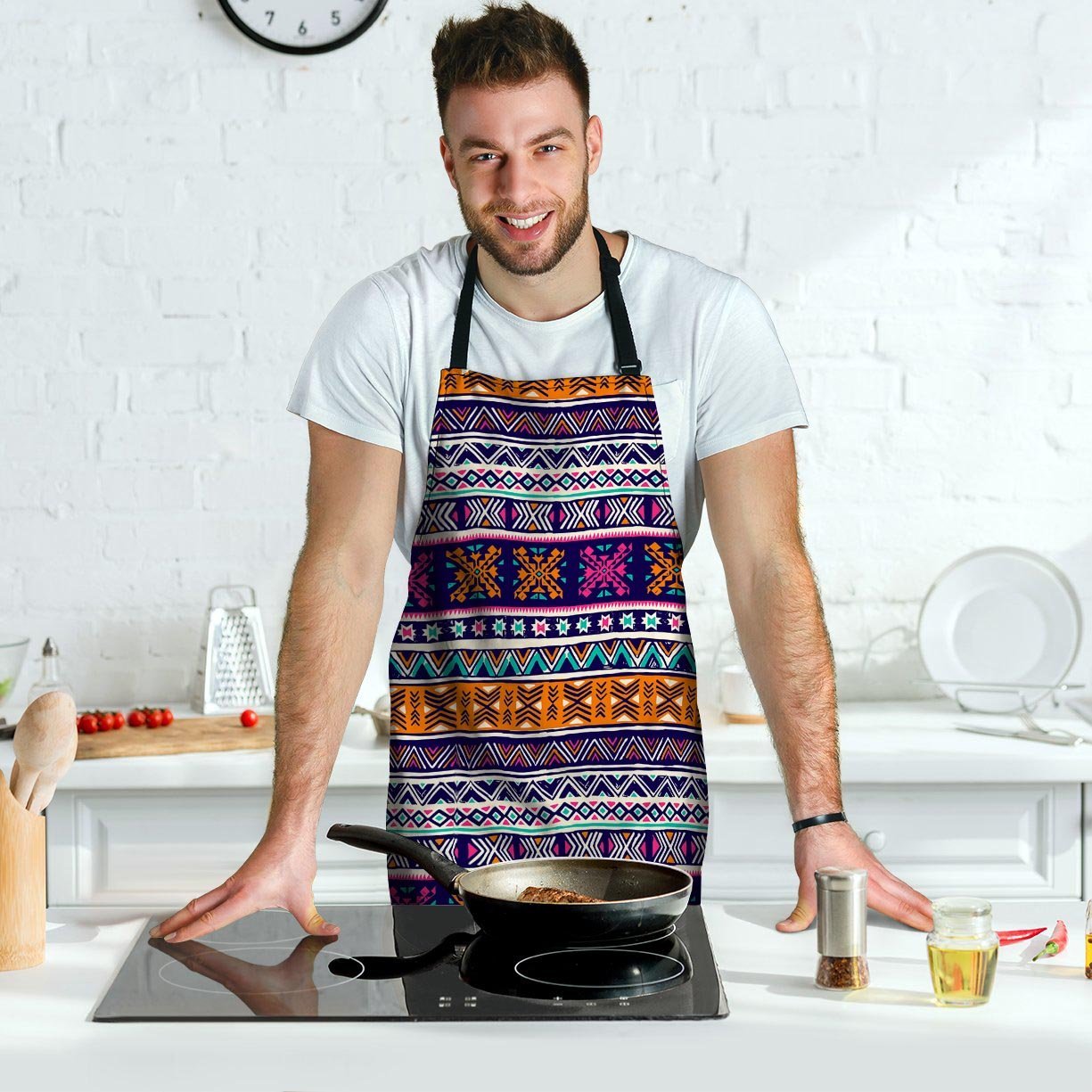 Multicolor Native Aztec Geometric Hipster Men's Apron-grizzshop