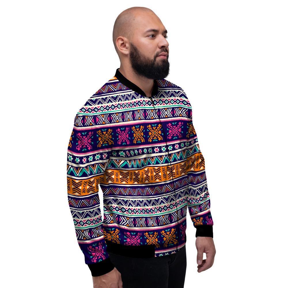 Multicolor Native Aztec Geometric Hipster Men's Bomber Jacket-grizzshop