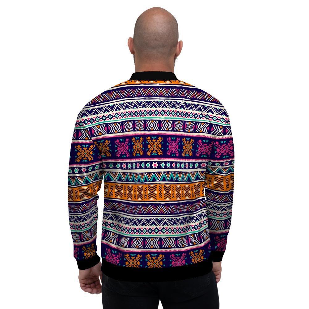 Multicolor Native Aztec Geometric Hipster Men's Bomber Jacket-grizzshop