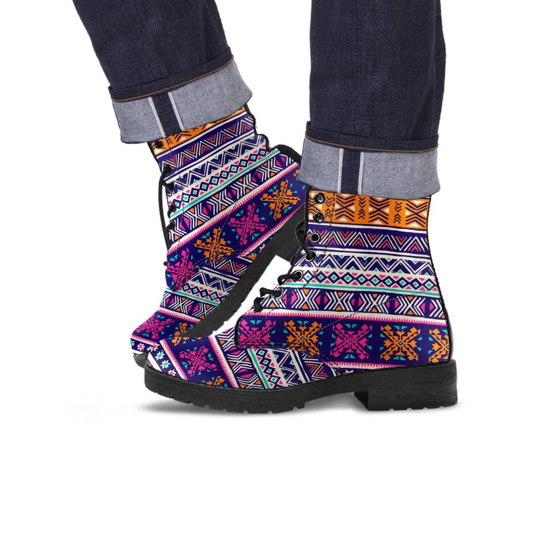 Multicolor Native Aztec Geometric Hipster Men's Boots-grizzshop
