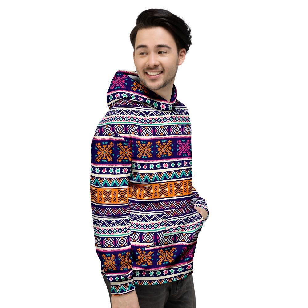 Multicolor Native Aztec Geometric Hipster Men's Hoodie-grizzshop