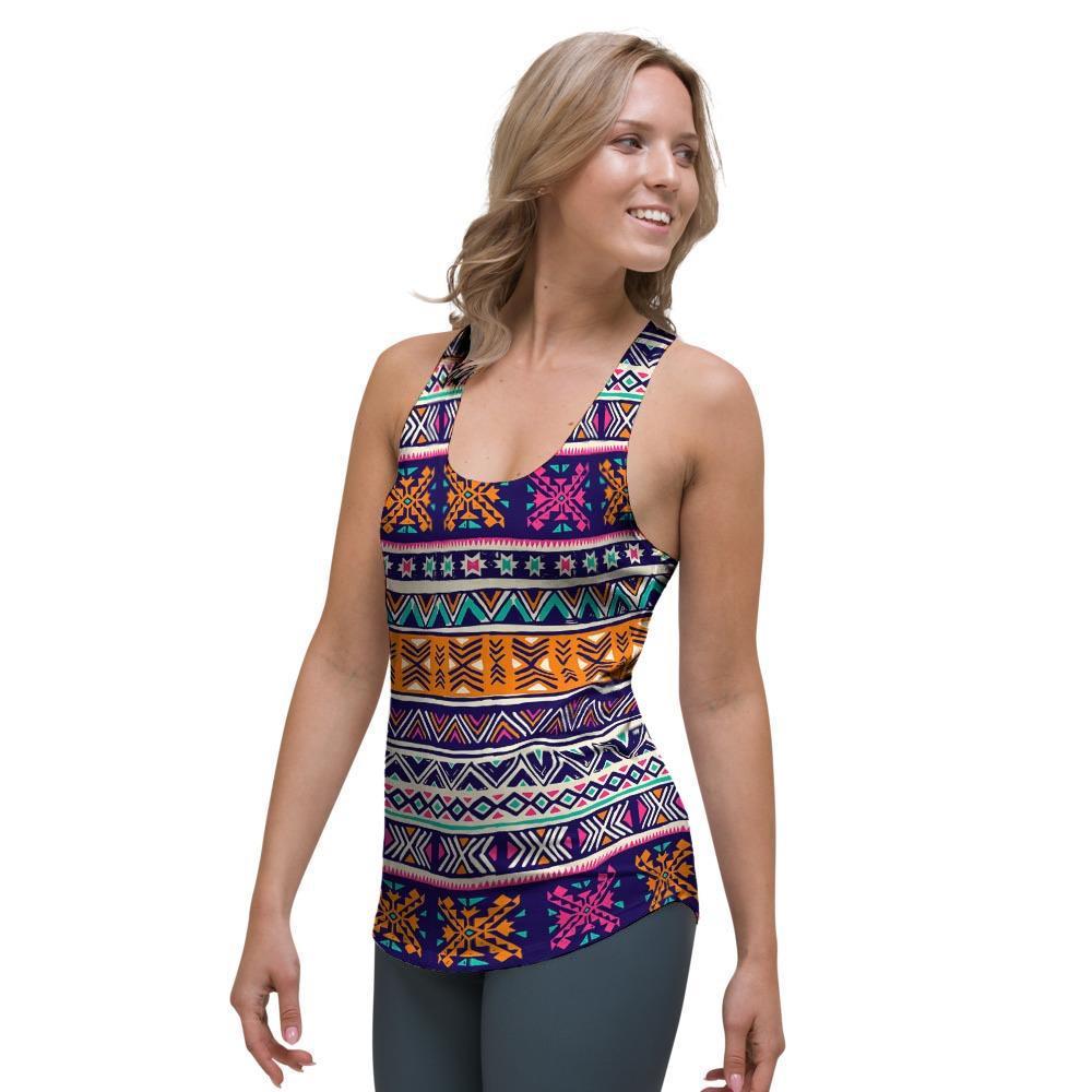 Multicolor Native Aztec Geometric Hipster Women's Racerback Tank Top-grizzshop