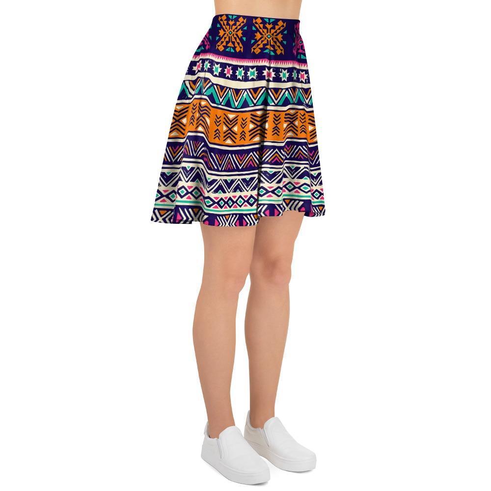 Multicolor Native Aztec Geometric Hipster Women's Skirt-grizzshop