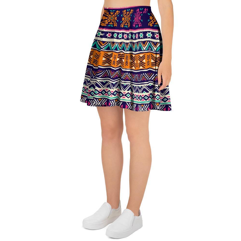 Multicolor Native Aztec Geometric Hipster Women's Skirt-grizzshop