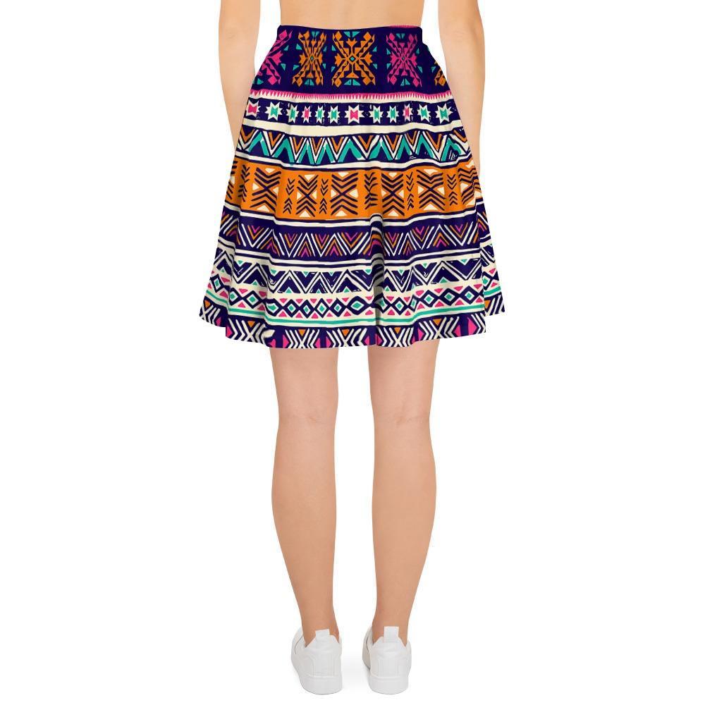 Multicolor Native Aztec Geometric Hipster Women's Skirt-grizzshop