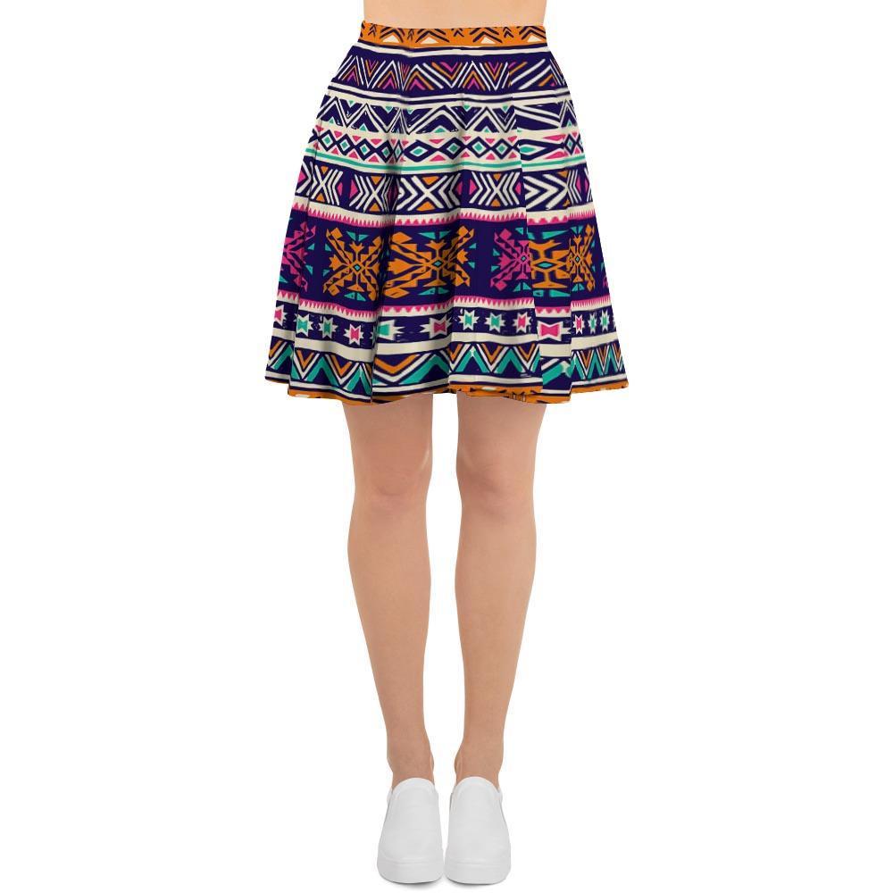 Multicolor Native Aztec Geometric Hipster Women's Skirt-grizzshop
