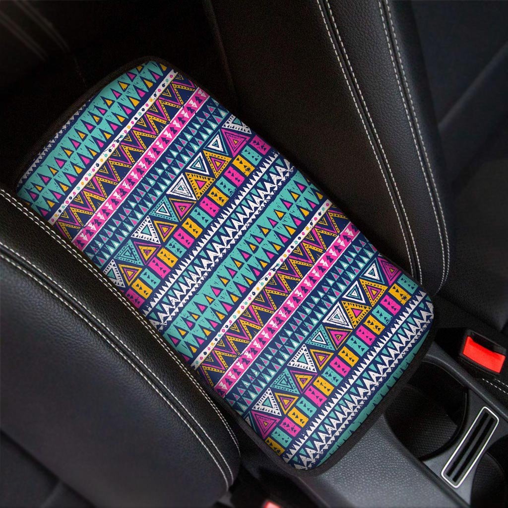 Multicolor Native Aztec Trippy Striped Car Console Cover-grizzshop