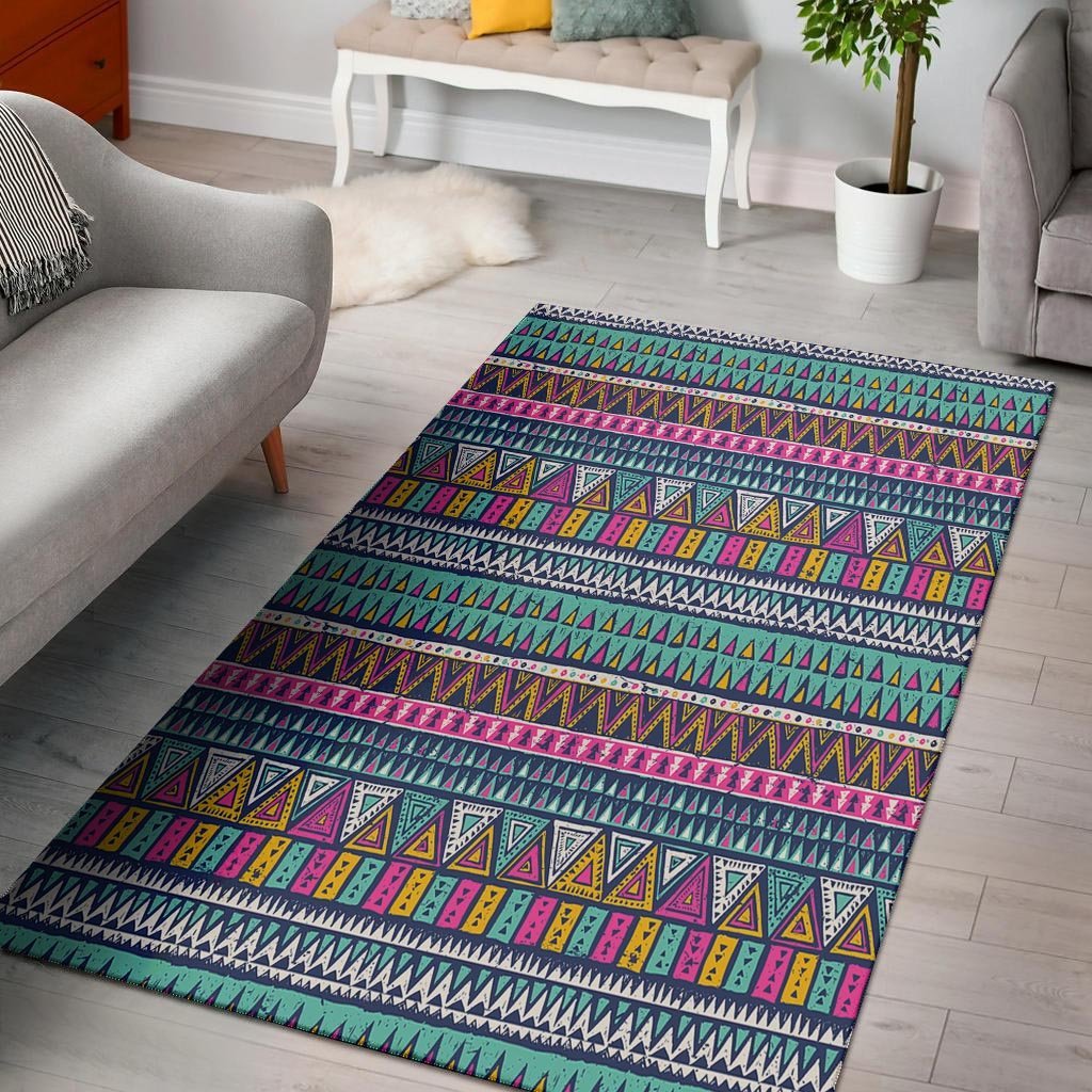 Multicolor Native Aztec Trippy Striped Floor Mat-grizzshop