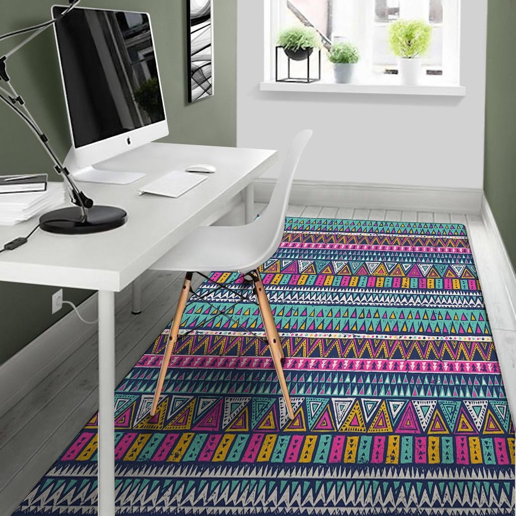 Multicolor Native Aztec Trippy Striped Floor Mat-grizzshop