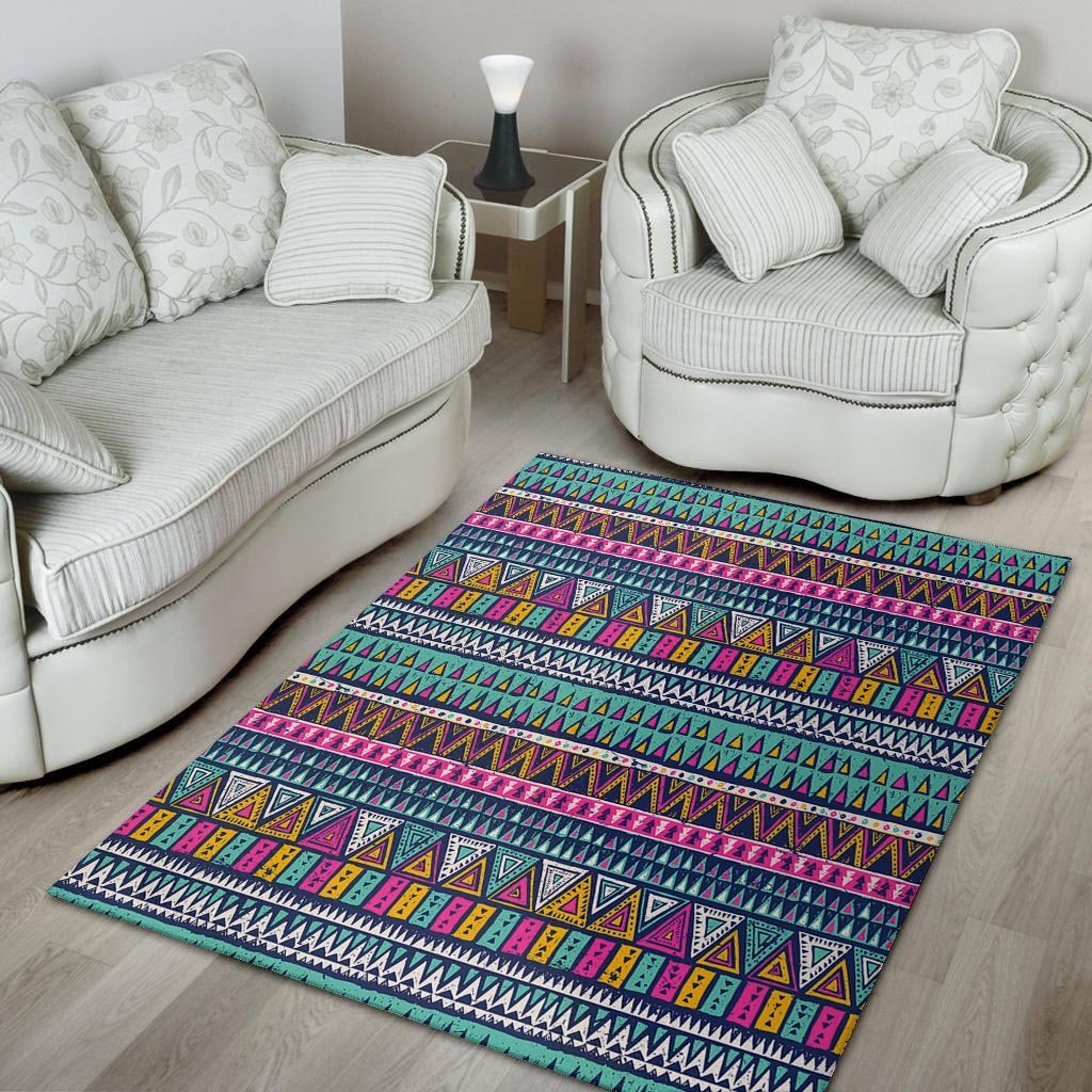Multicolor Native Aztec Trippy Striped Floor Mat-grizzshop