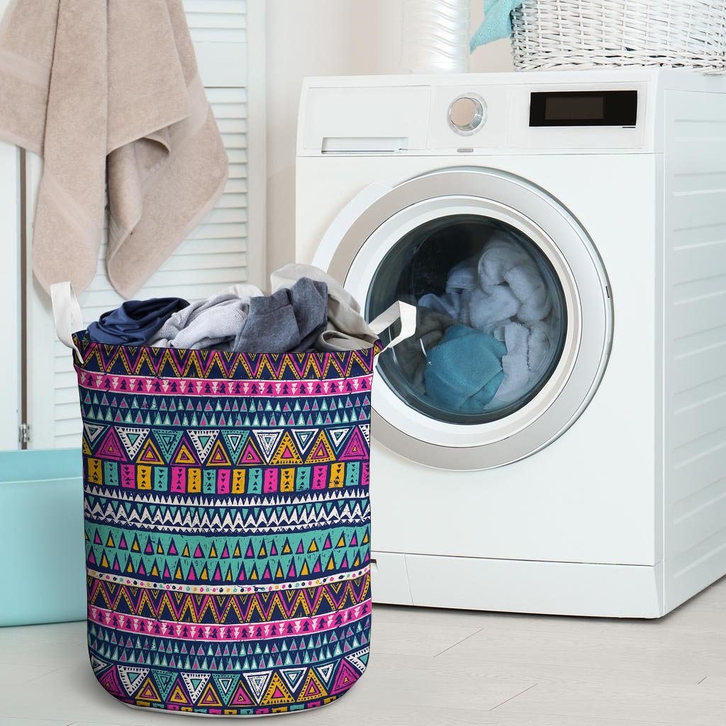 Multicolor Native Aztec Trippy Striped Laundry Basket-grizzshop