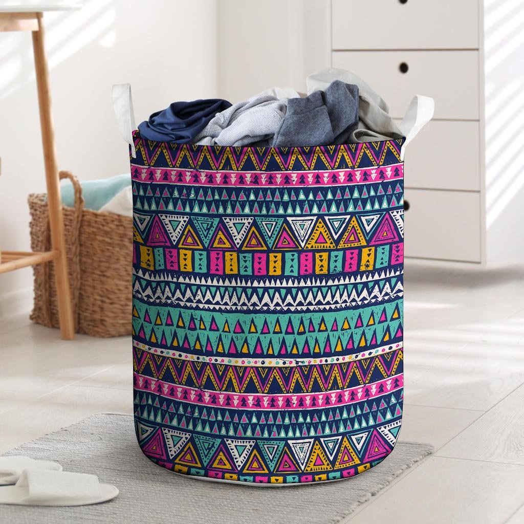 Multicolor Native Aztec Trippy Striped Laundry Basket-grizzshop