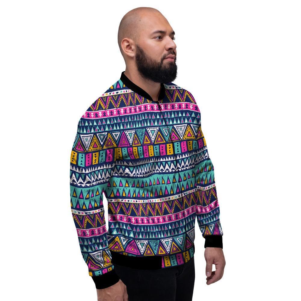 Multicolor Native Aztec Trippy Striped Men's Bomber Jacket-grizzshop