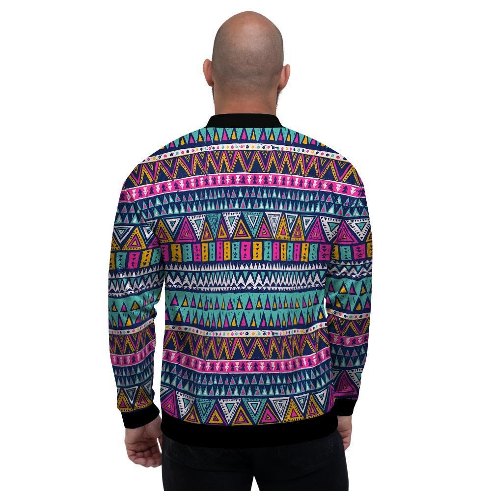 Multicolor Native Aztec Trippy Striped Men's Bomber Jacket-grizzshop