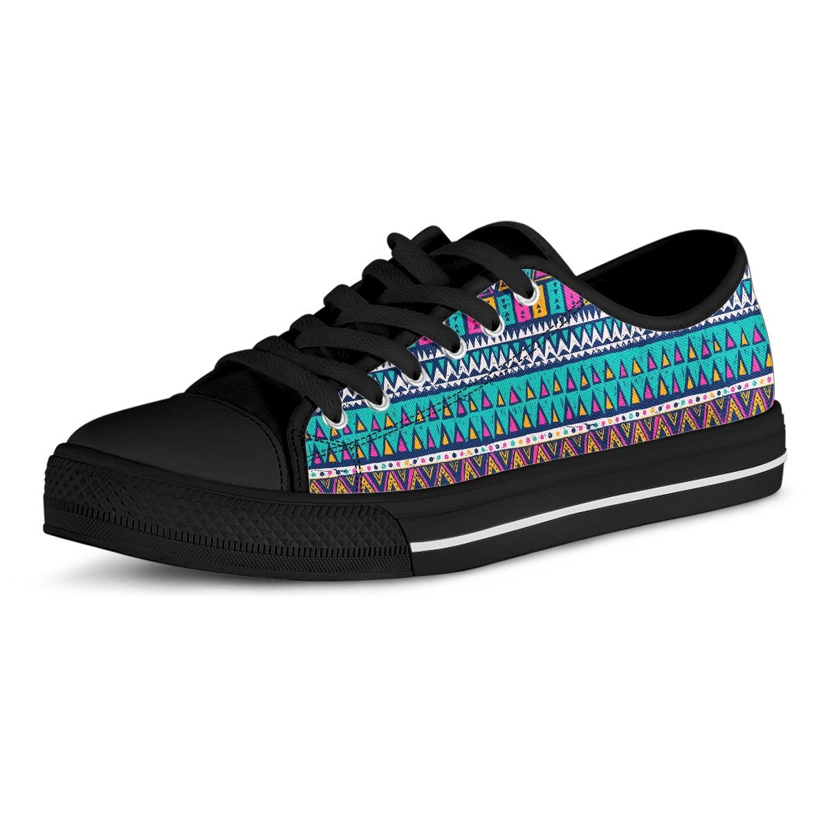 Multicolor Native Aztec Trippy Striped Men's Low Top Shoes-grizzshop