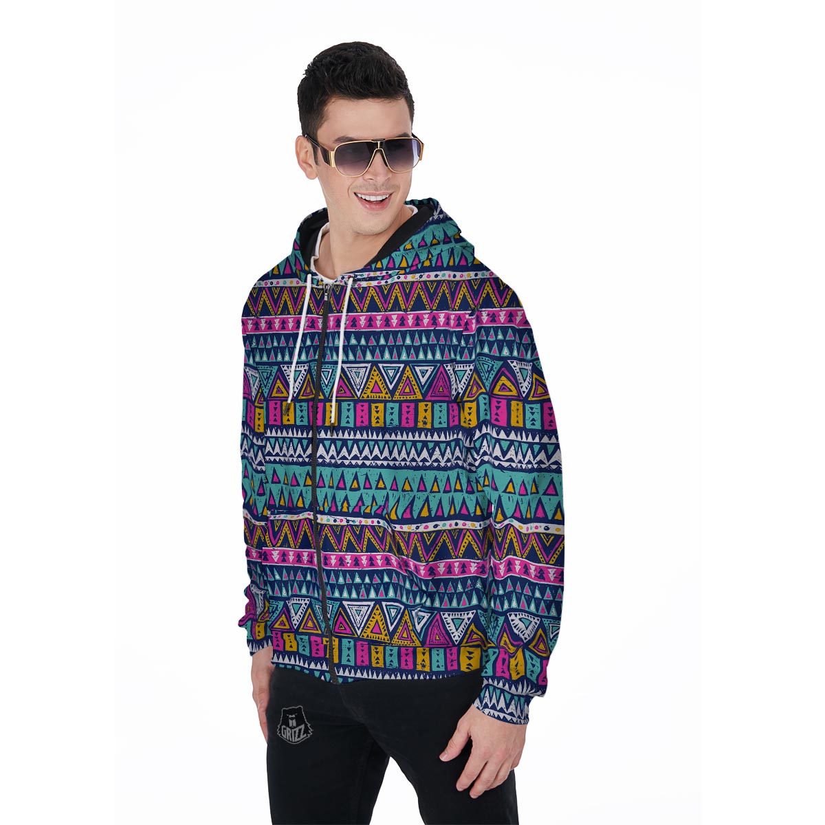 Multicolor Native Aztec Trippy Striped Men's Zip Up Hoodie-grizzshop