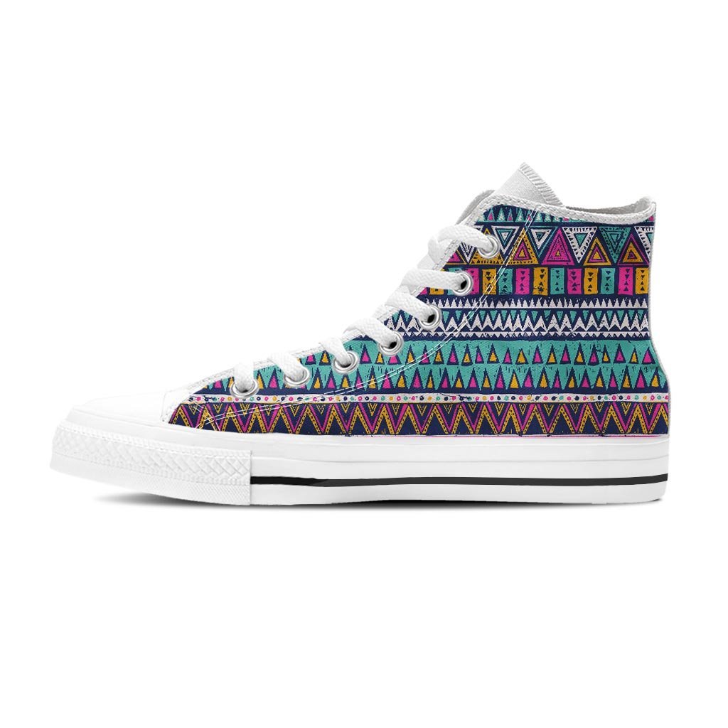 Multicolor Native Aztec Trippy Striped Women's High Top Shoes-grizzshop