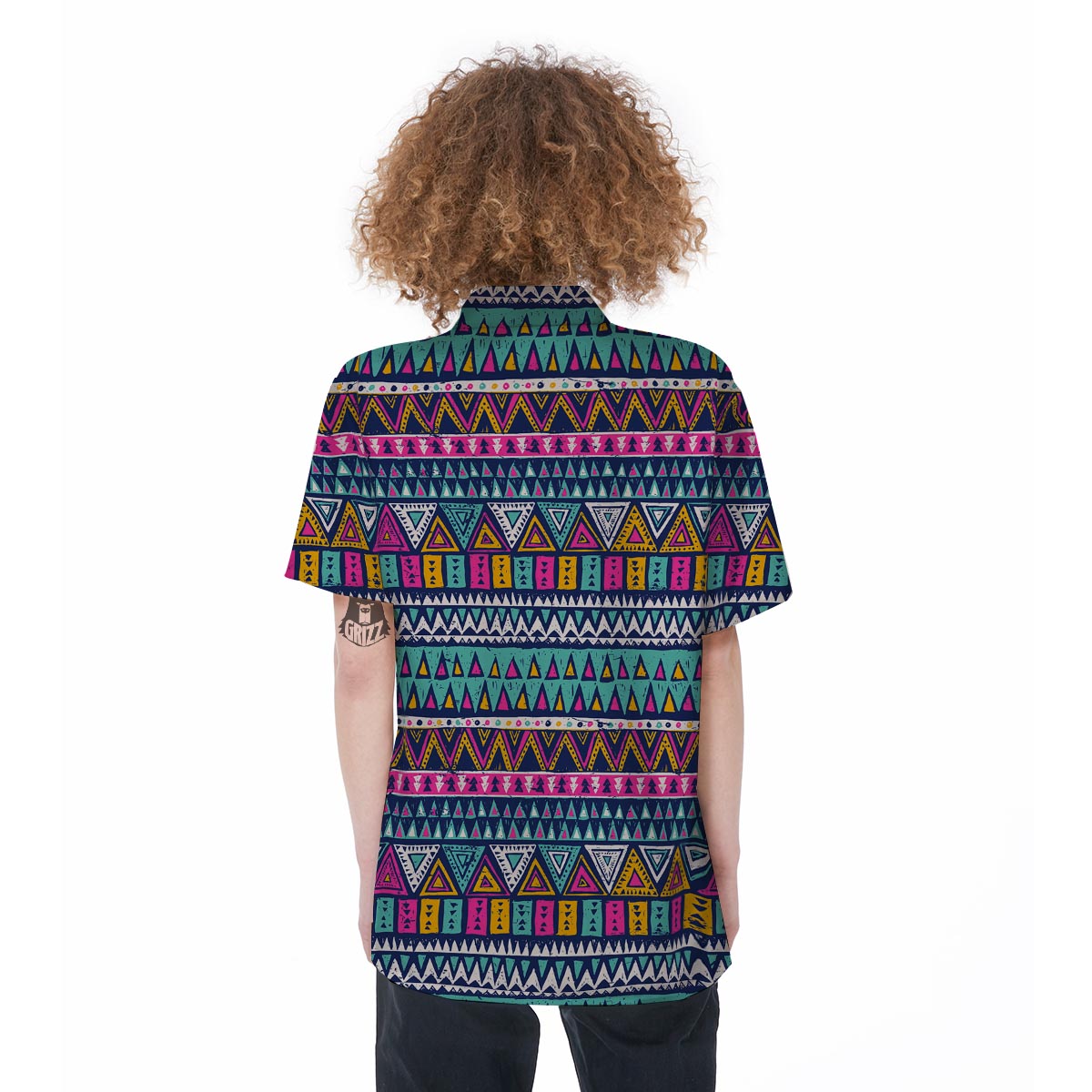 Multicolor Native Aztec Trippy Striped Women's Short Sleeve Shirts-grizzshop