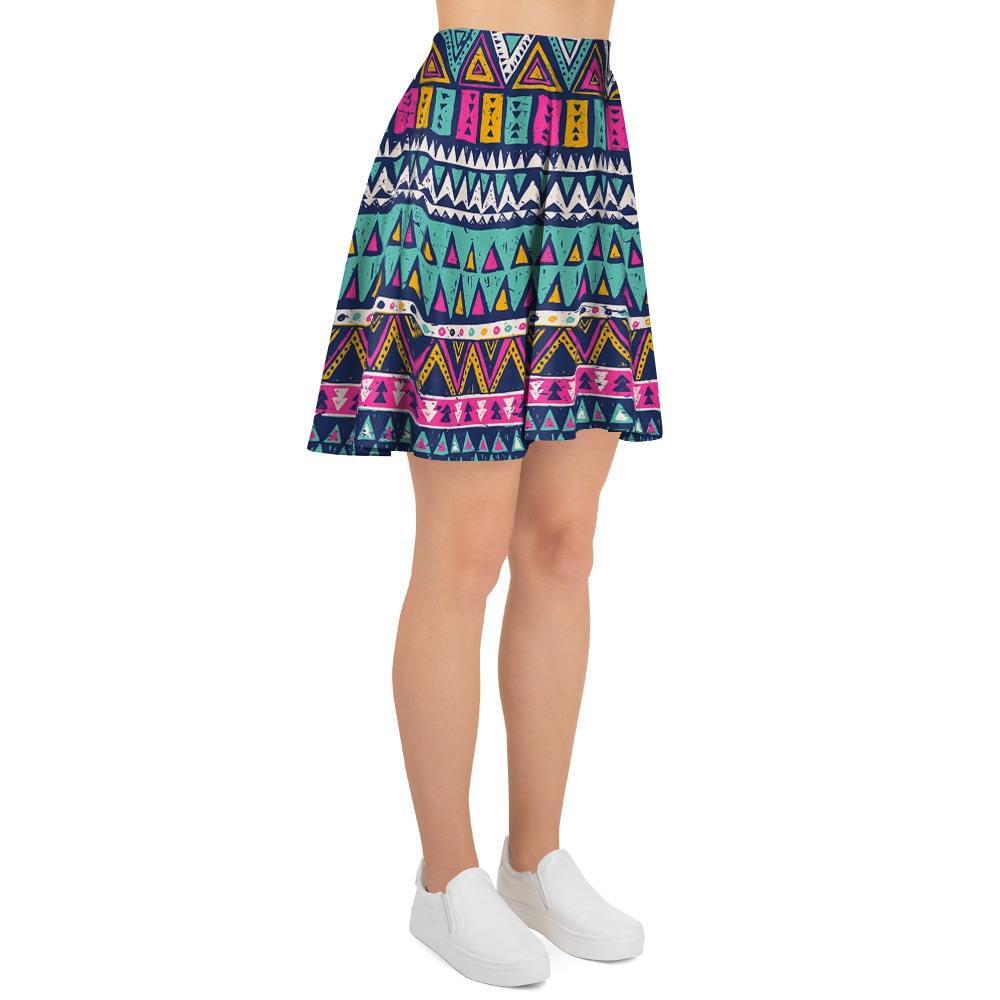 Multicolor Native Aztec Trippy Striped Women's Skirt-grizzshop