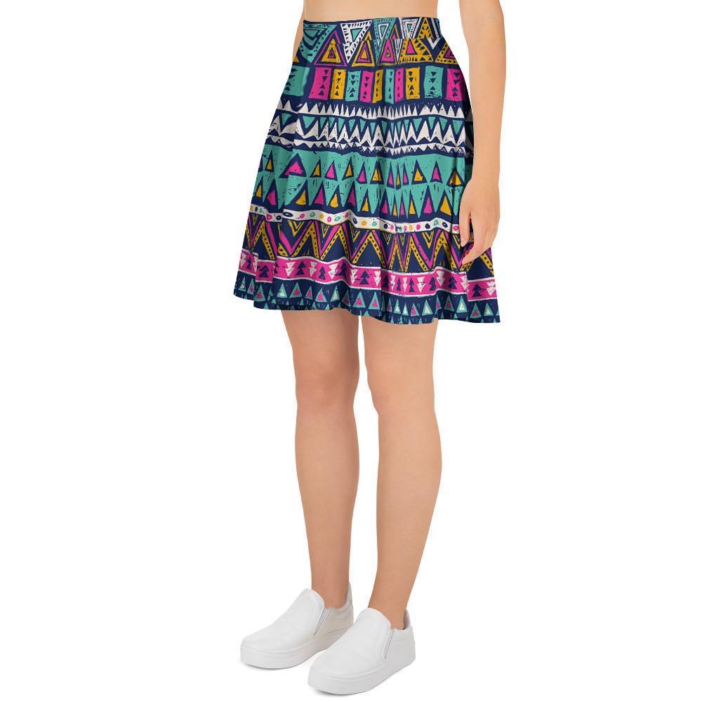 Multicolor Native Aztec Trippy Striped Women's Skirt-grizzshop
