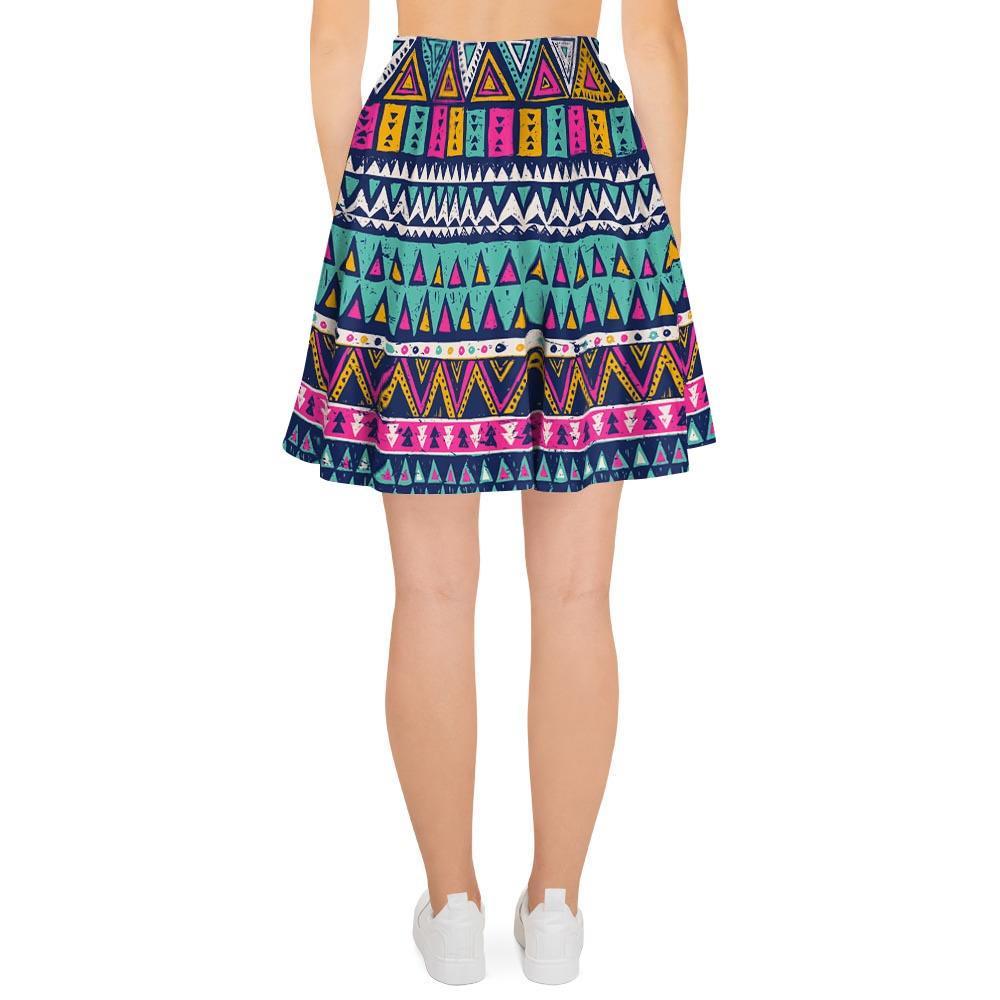 Multicolor Native Aztec Trippy Striped Women's Skirt-grizzshop