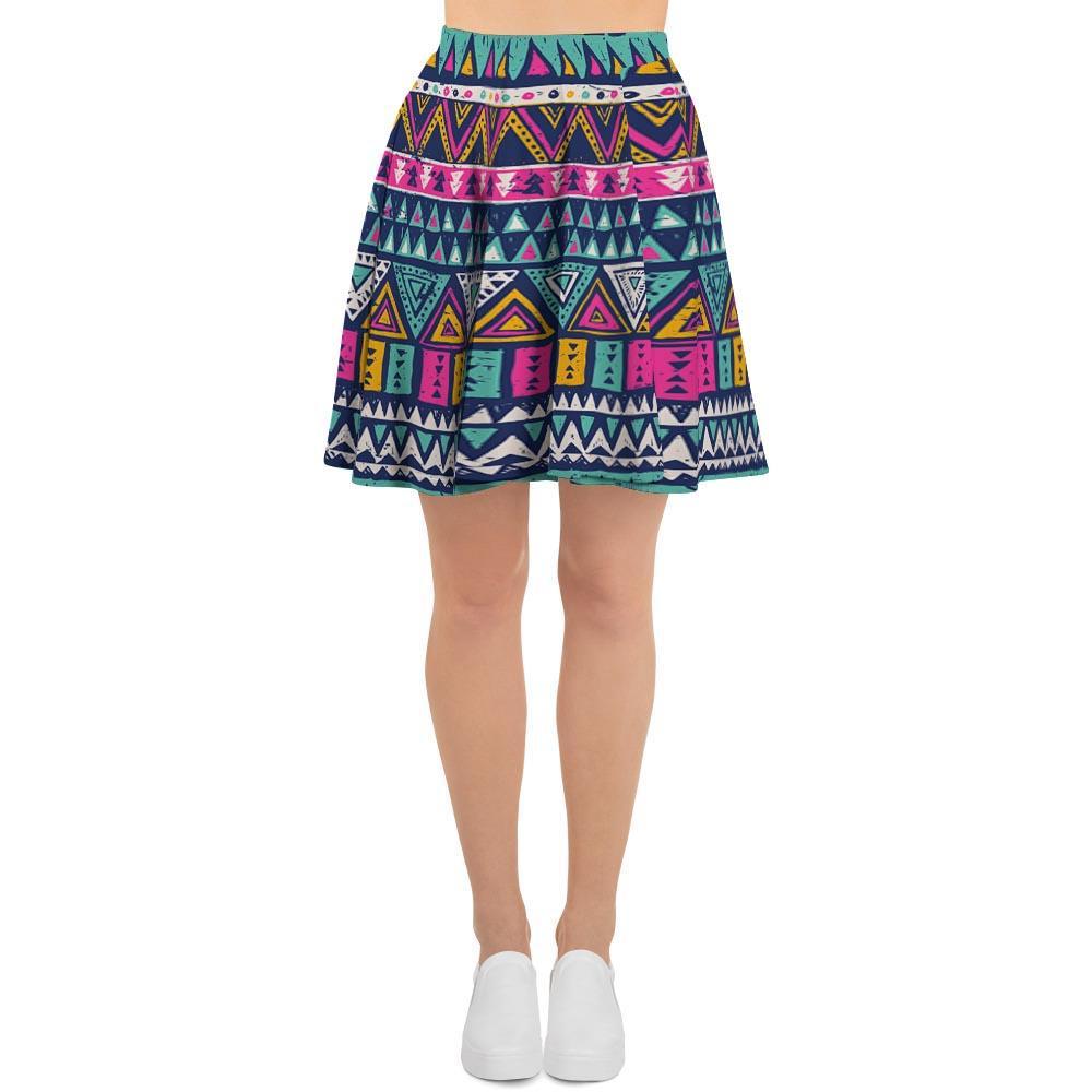 Multicolor Native Aztec Trippy Striped Women's Skirt-grizzshop