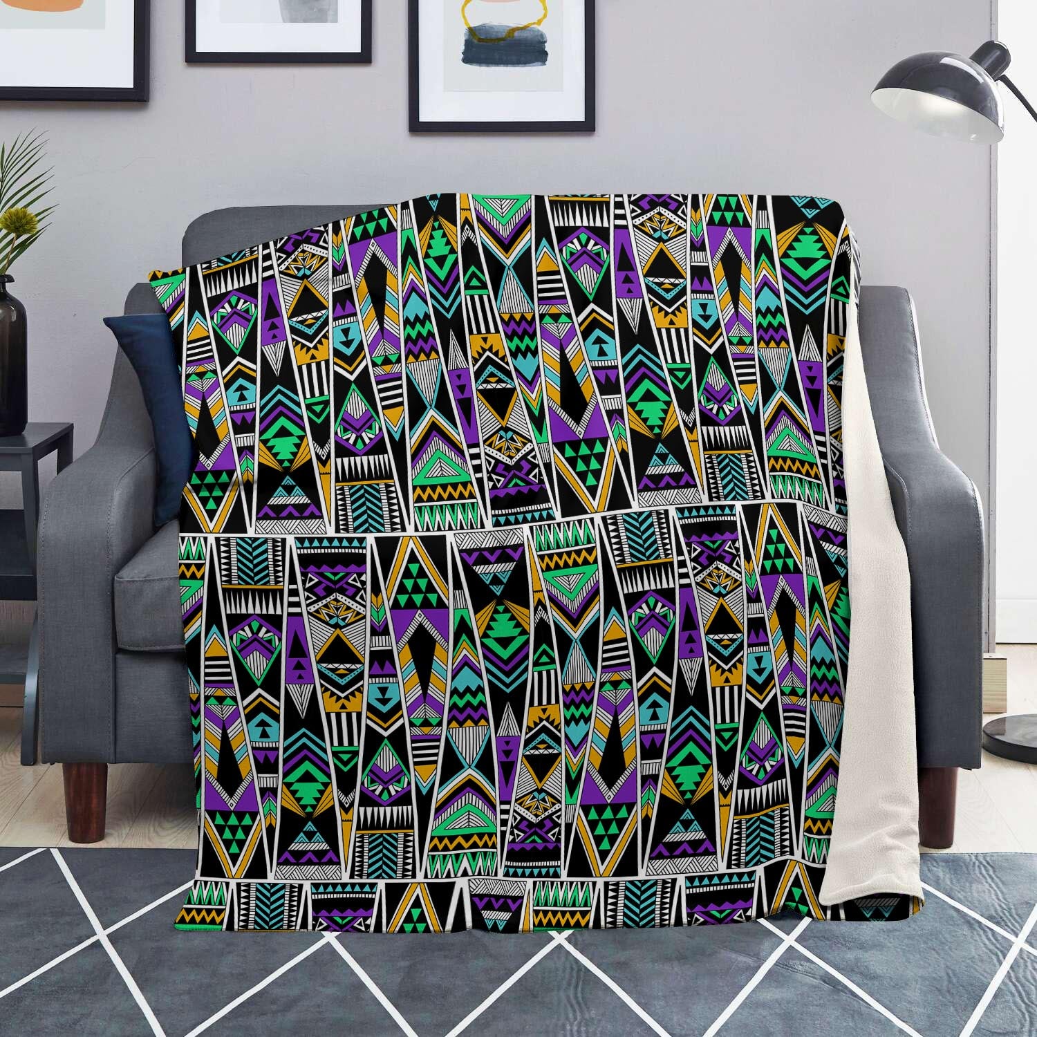 Multicolor Native Aztec Vintage Trippy Blanket-grizzshop