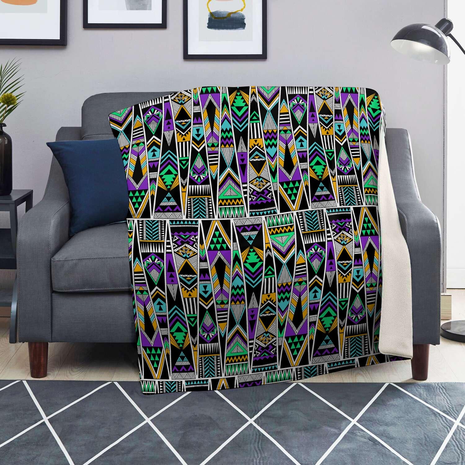 Multicolor Native Aztec Vintage Trippy Blanket-grizzshop