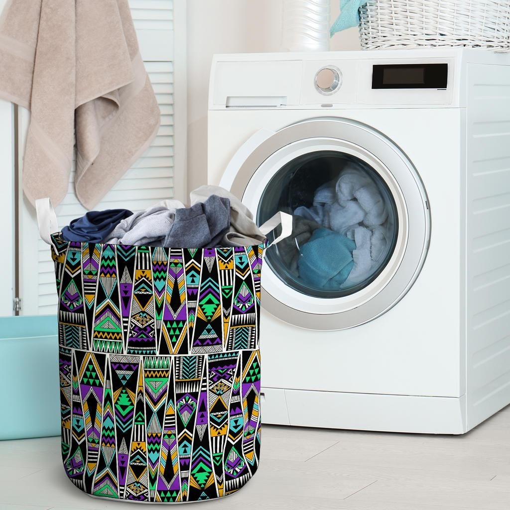 Multicolor Native Aztec Vintage Trippy Laundry Basket-grizzshop