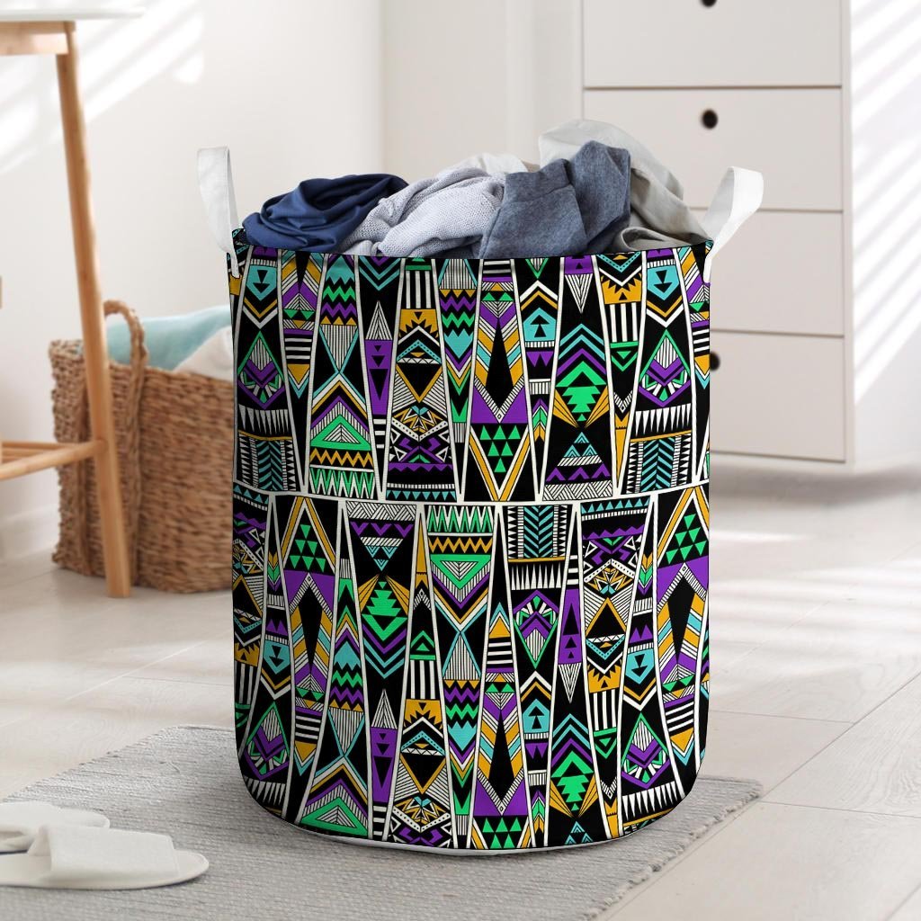 Multicolor Native Aztec Vintage Trippy Laundry Basket-grizzshop