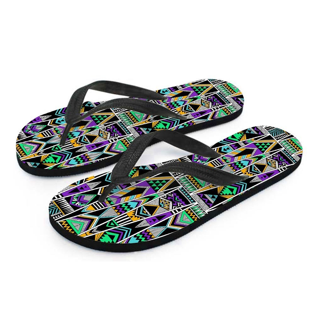 Multicolor Native Aztec Vintage Trippy Women's Flip Flops-grizzshop