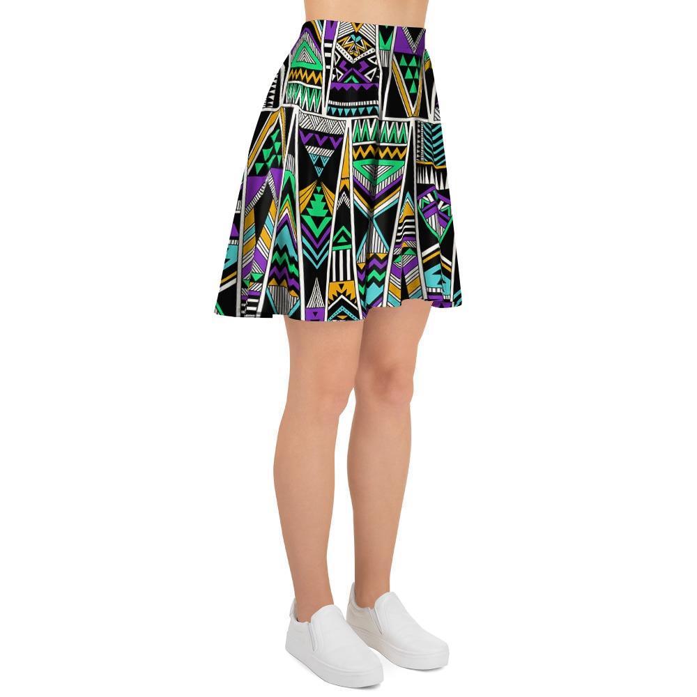 Multicolor Native Aztec Vintage Trippy Women's Skirt-grizzshop
