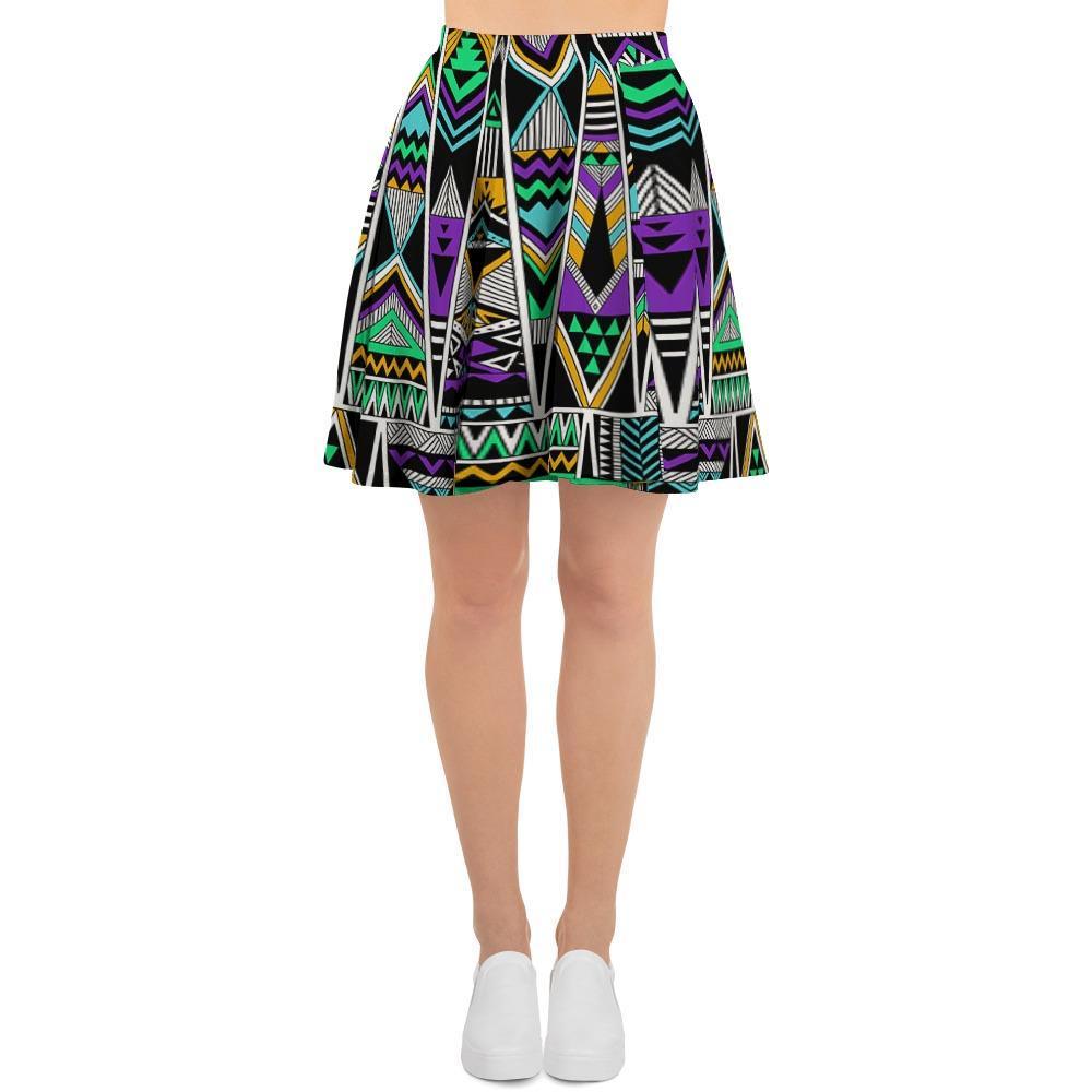 Multicolor Native Aztec Vintage Trippy Women's Skirt-grizzshop