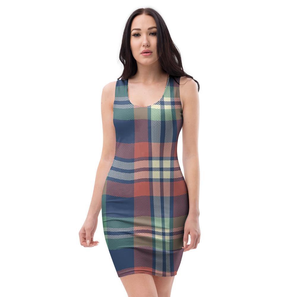 Multicolor Plaid Tartan Bodycon Dress-grizzshop