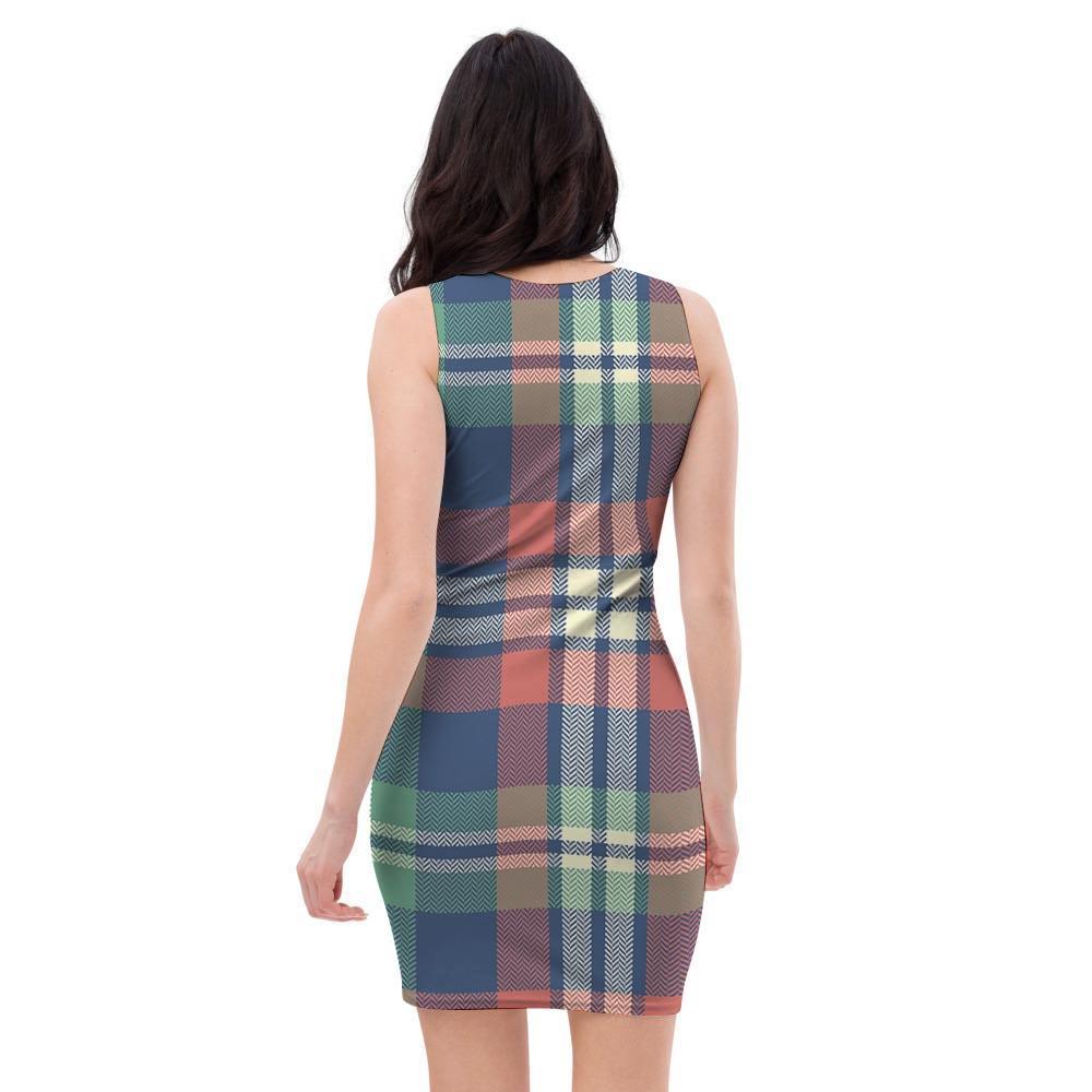 Multicolor Plaid Tartan Bodycon Dress-grizzshop