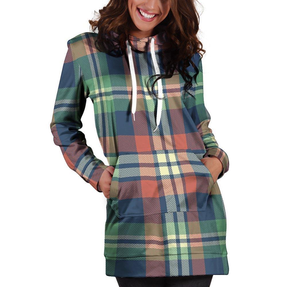 Multicolor Plaid Tartan Hoodie Dress-grizzshop