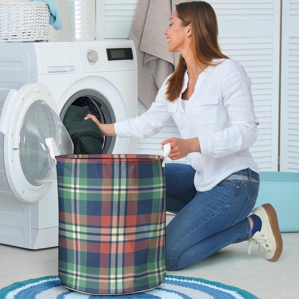 Multicolor Plaid Tartan Laundry Basket-grizzshop