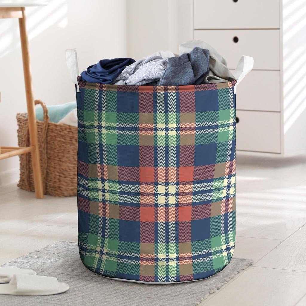 Multicolor Plaid Tartan Laundry Basket-grizzshop