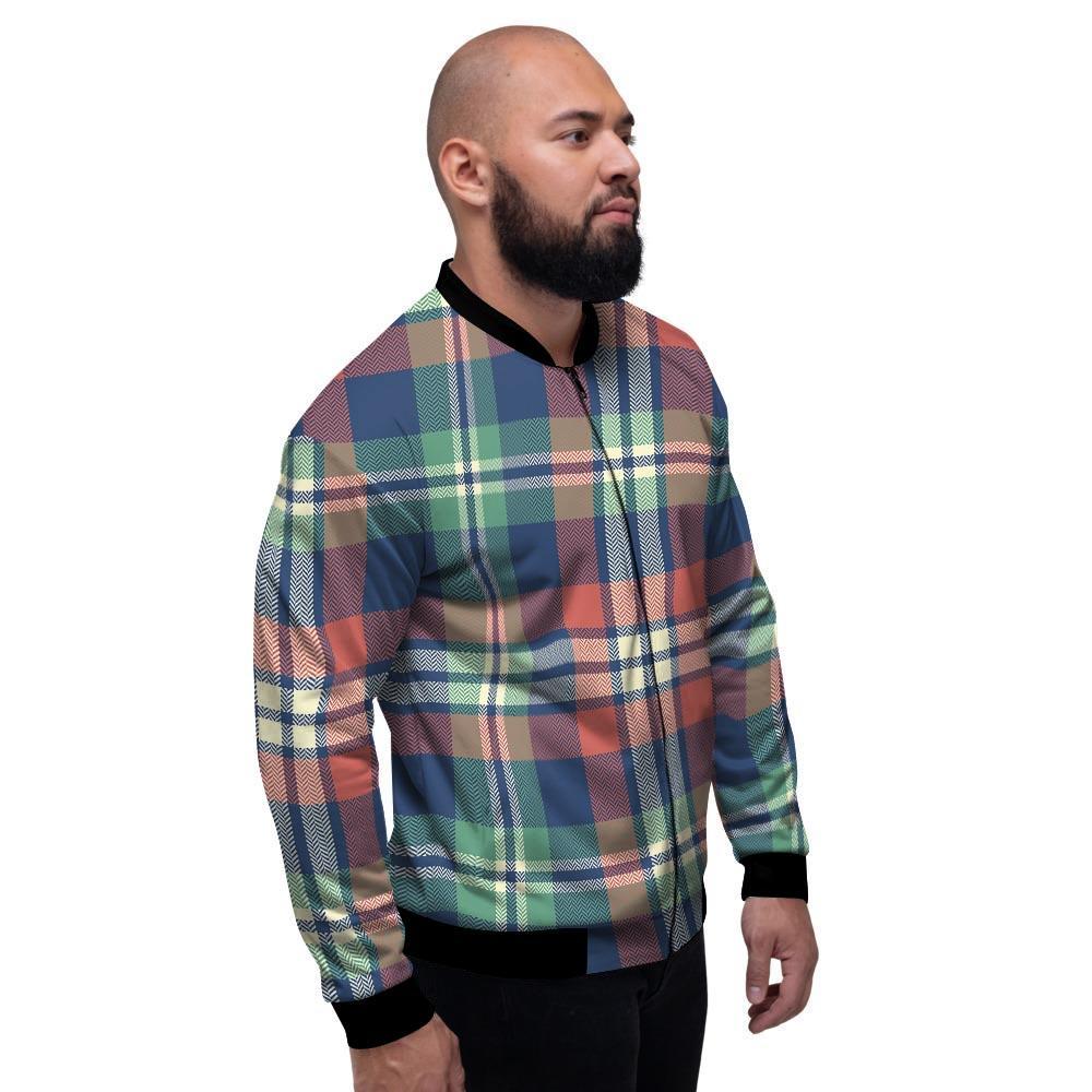 Multicolor Plaid Tartan Men's Bomber Jacket-grizzshop