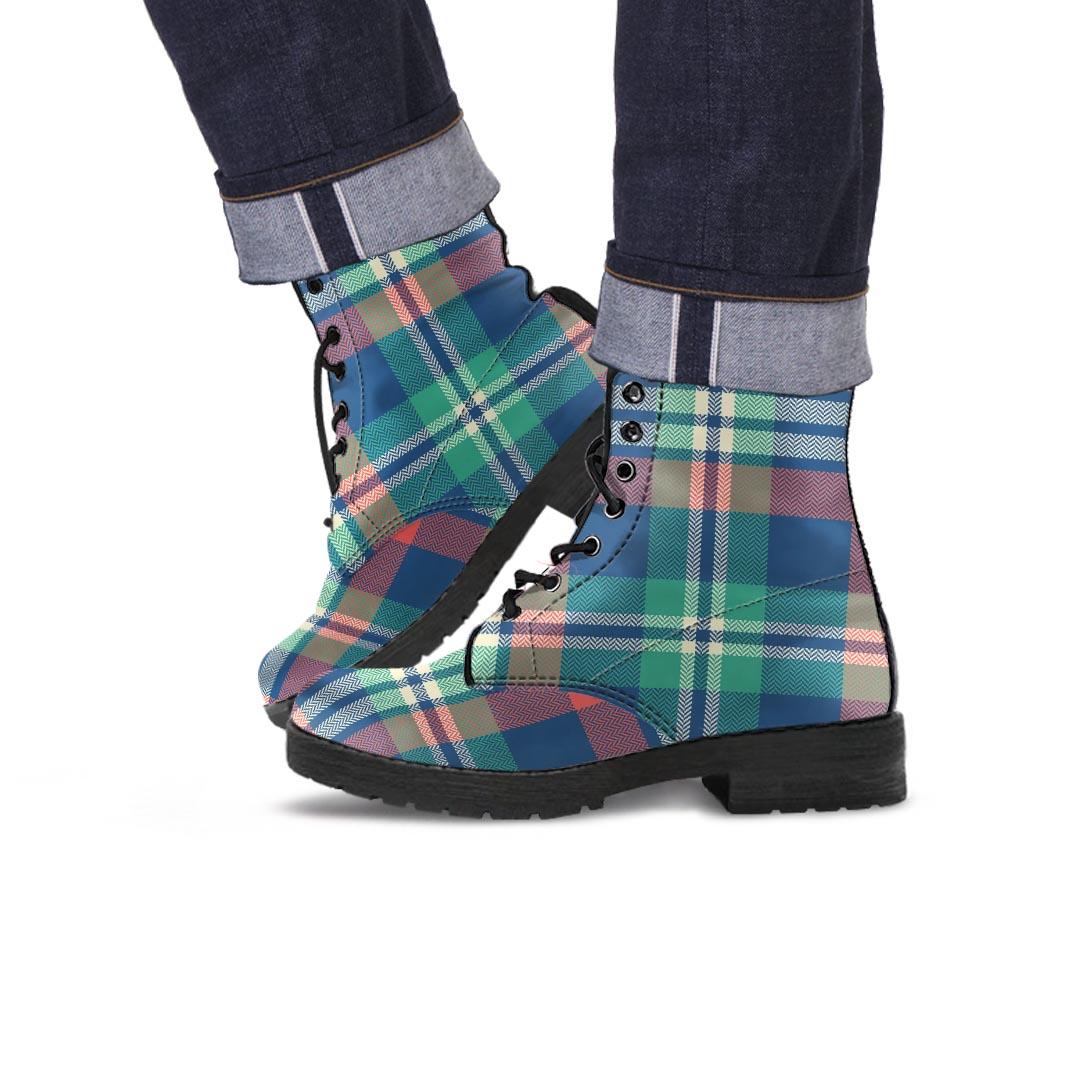Multicolor Plaid Tartan Men's Boots-grizzshop