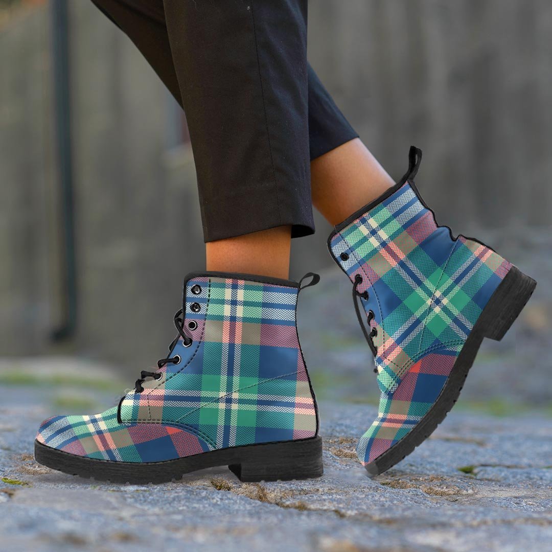 Multicolor Plaid Tartan Men's Boots-grizzshop