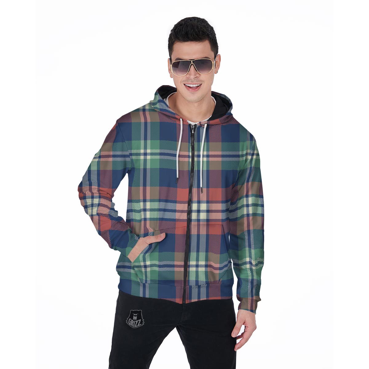 Multicolor Plaid Tartan Men's Zip Up Hoodie-grizzshop