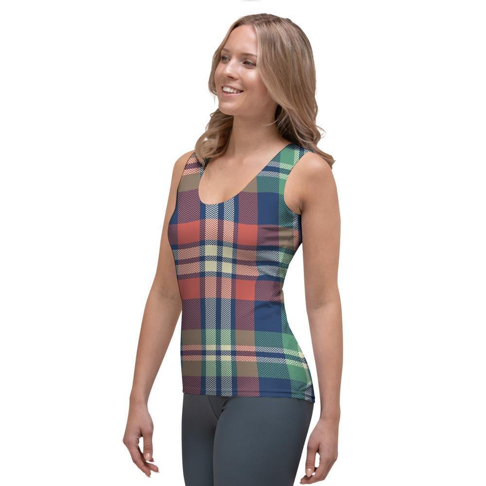 Multicolor Plaid Tartan Women's Tank Top-grizzshop